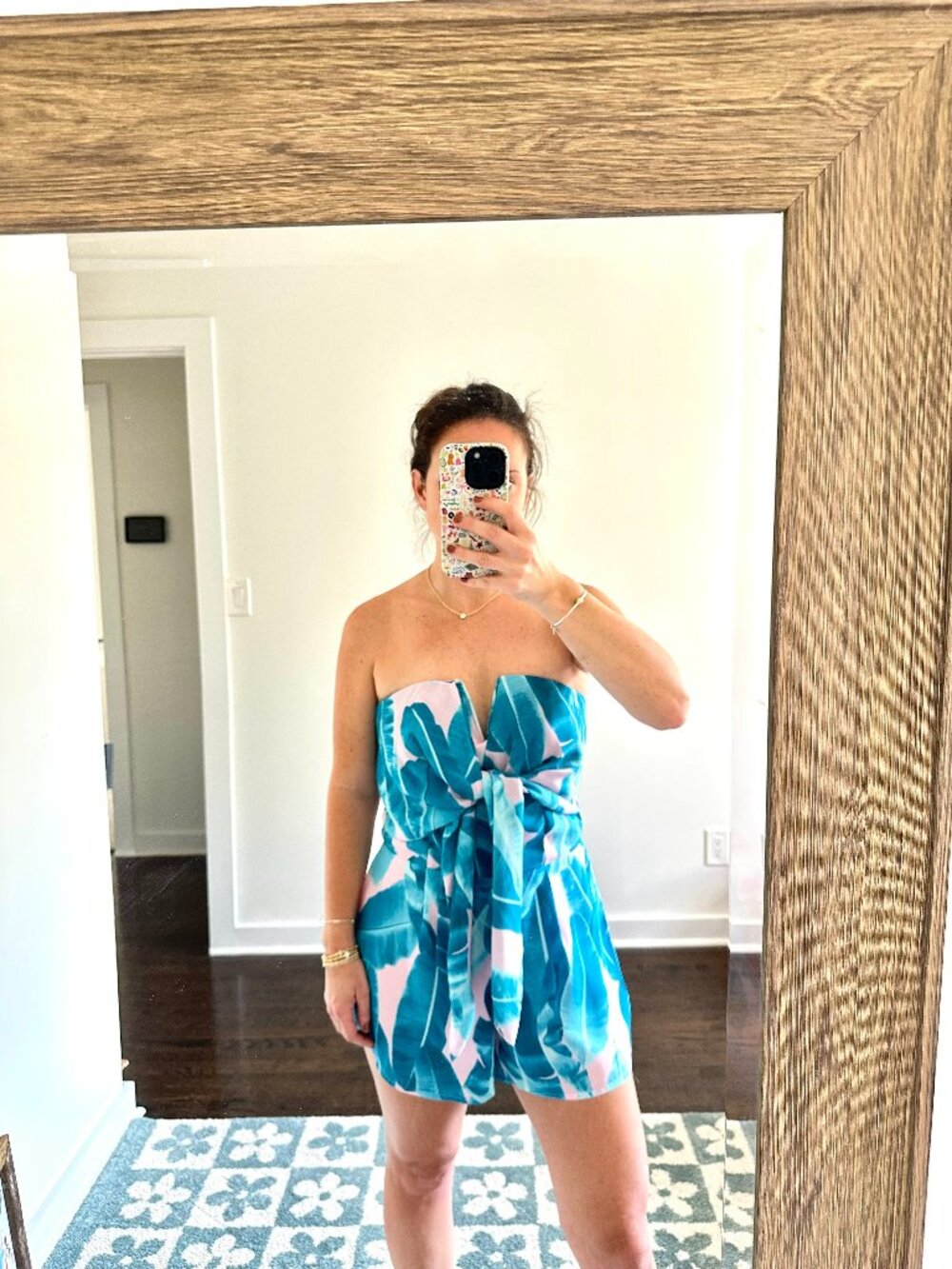 Buddy Love Strapless Tropical Leaf Print Romper | Size Small